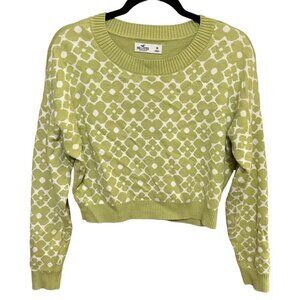 Hollister Sweater Green Floral‎ Cropped Long Sleeve Boho Women's Size Medium